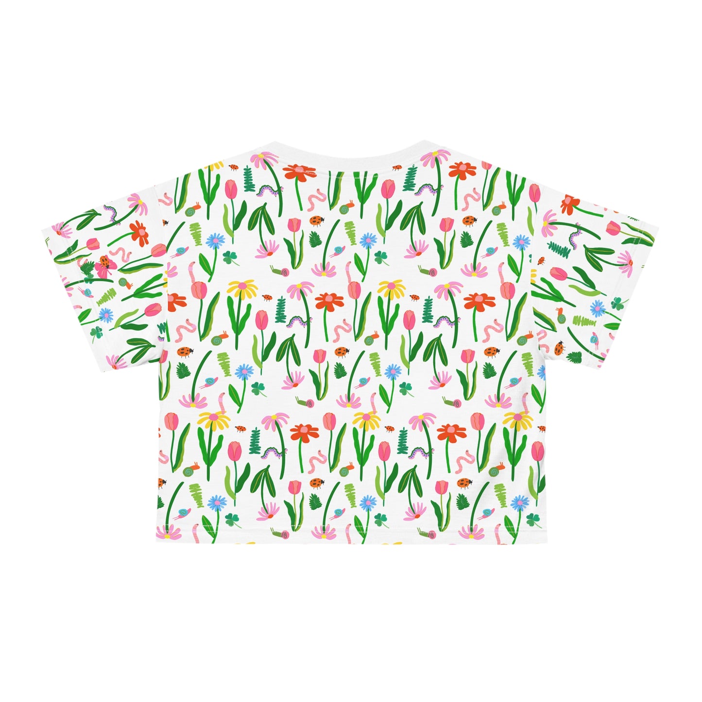 Colorful wildflower garden party crop tshirt for women, cute cropped trendy floral double sided shirt for women