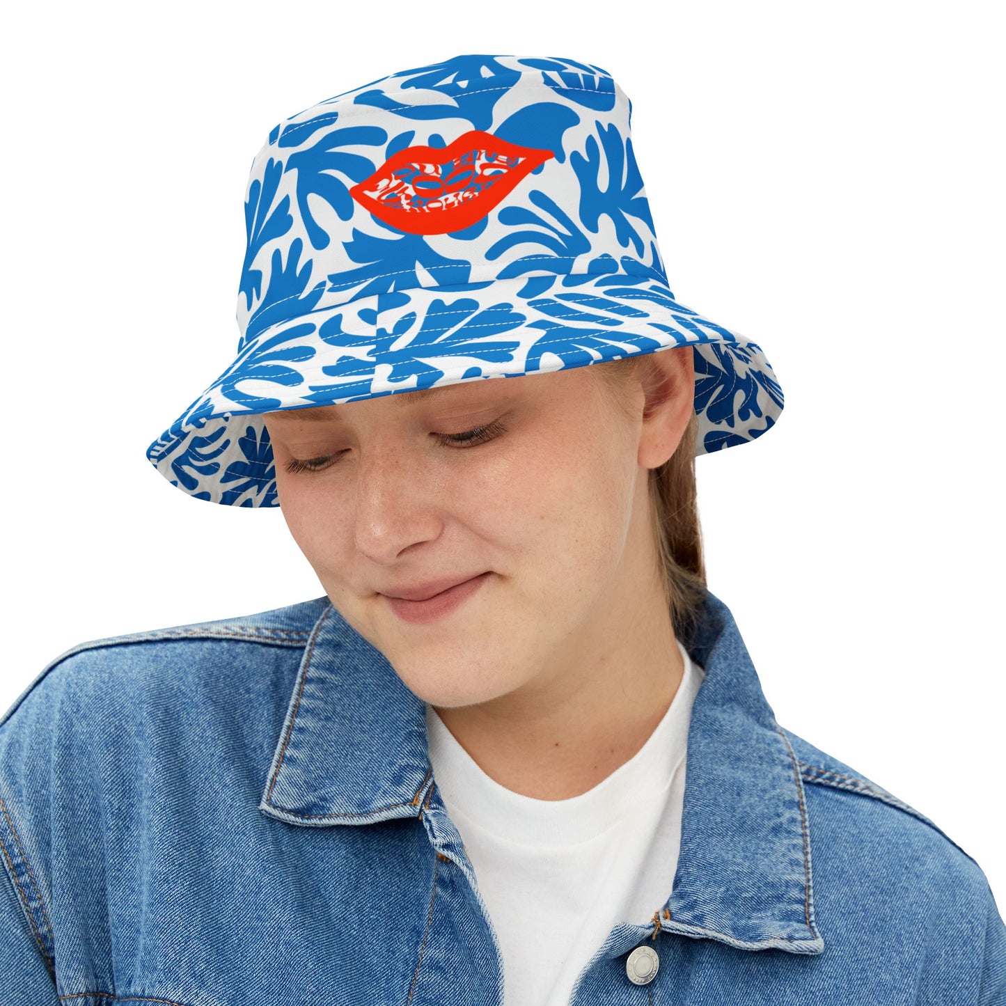 Joy ride Summer Collection Blue Tropical Pattern Stylish Floral Bucket Hat for Summer, Vacation Accessory, Beachwear, Outdoor Fun, Unisex Headwear