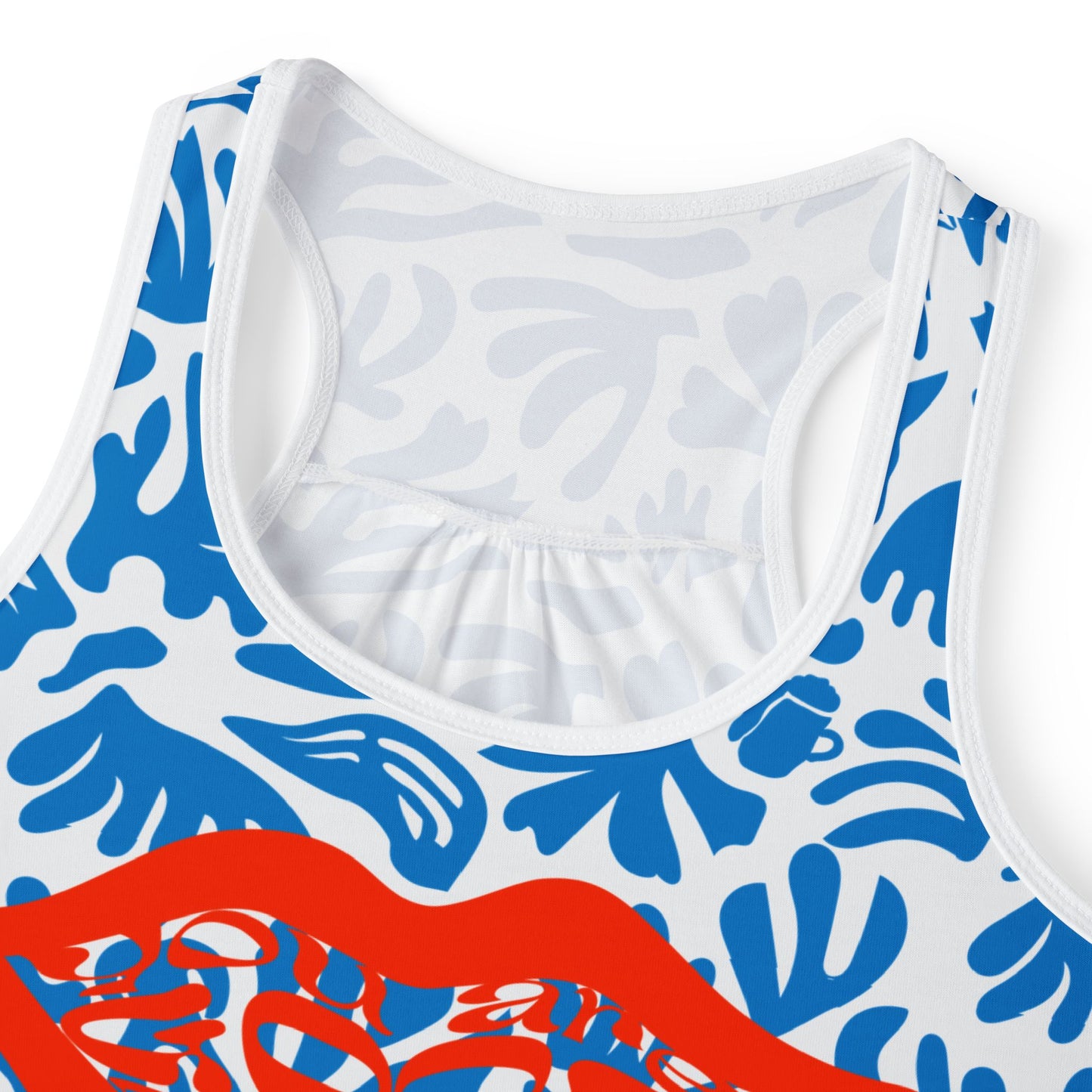 Joy Ride Blue Tropical Print Women's Tank Top, Summer Outfit, Beachwear, Vacation Top, Casual Layering Piece