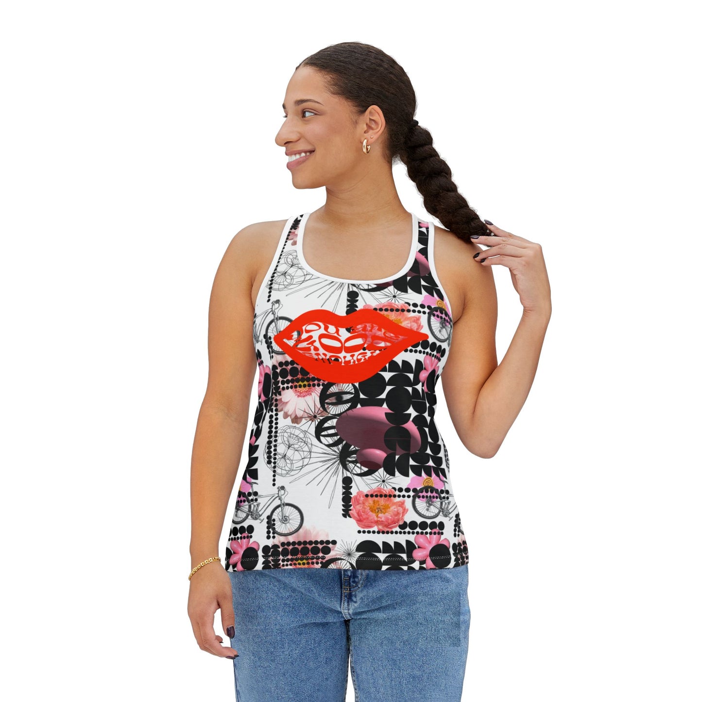 Floral Mushroom Tank Top, Avant Guard Urban Women's Sleeveless Shirt, Modern Floral Blouse, Mushroom Print Tank, Contemporary Botanical Top