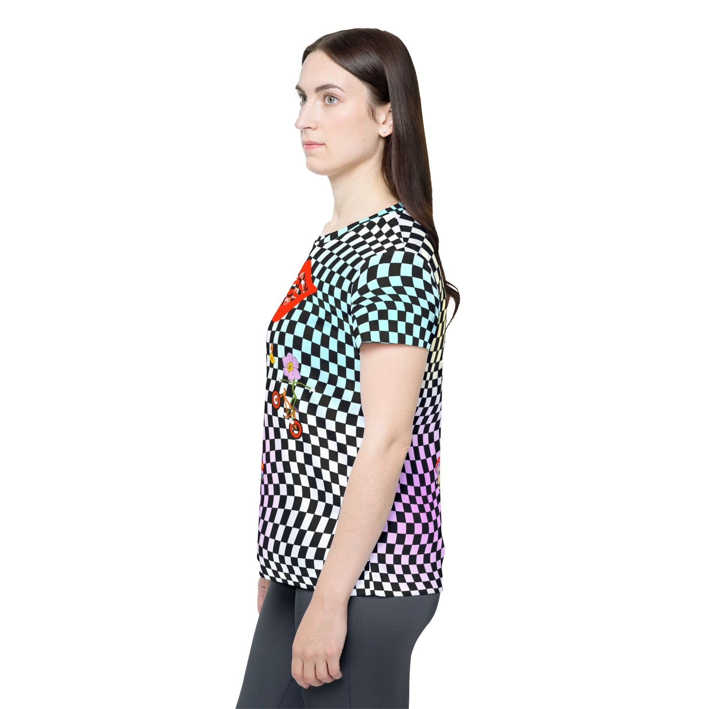 Retro Checkerboard MTB Jersey for Women | Pastel Swirl Retro graphic Sports Jersey