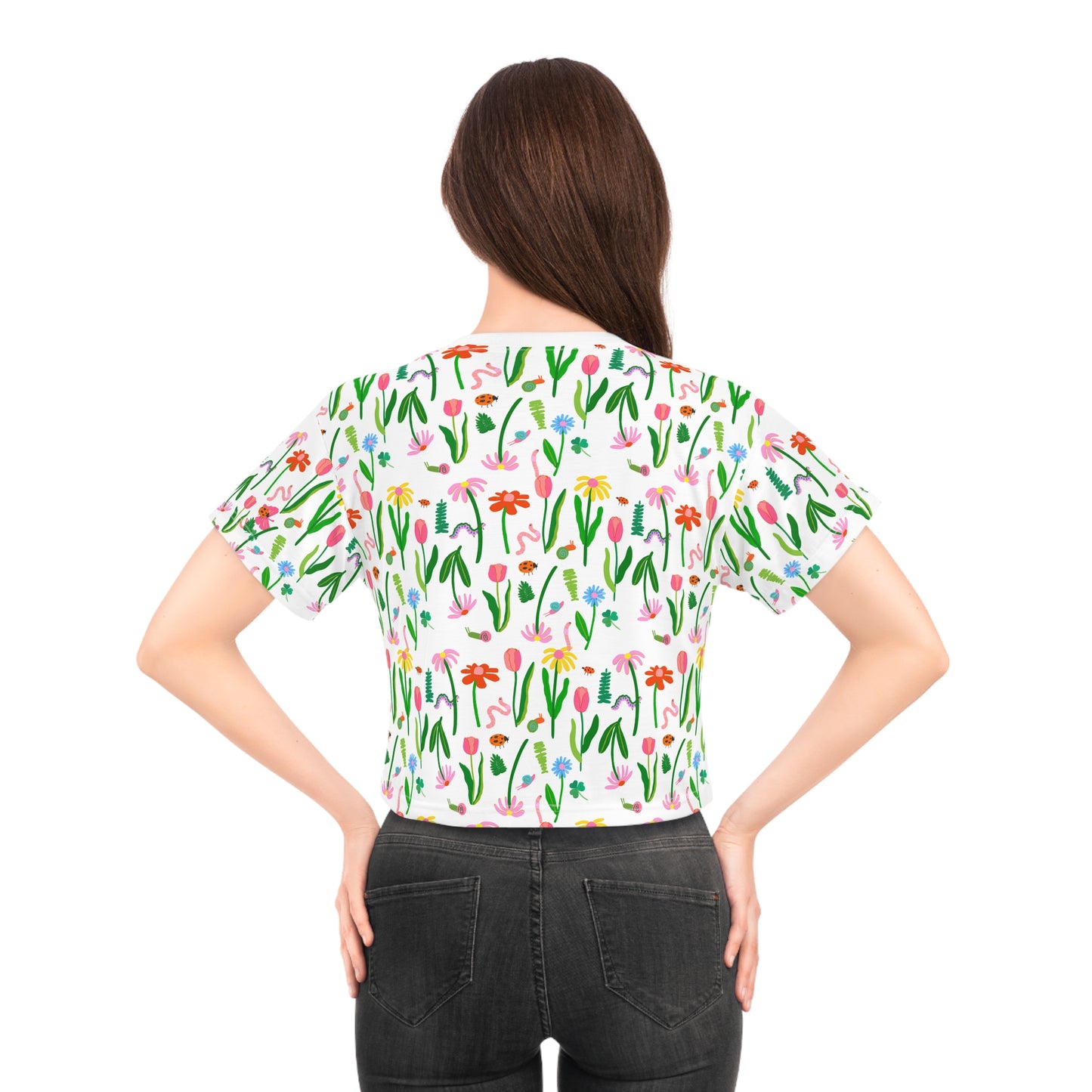 Colorful wildflower garden party crop tshirt for women, cute cropped trendy floral double sided shirt for women