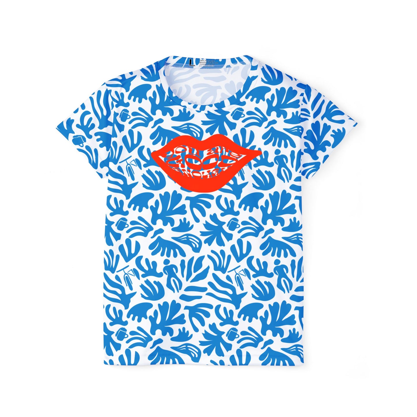 Joy Ride Blue Tropical Pattern Vibrant Women's Sports Jersey, Stylish Athletic Tee, Bikewear Summer Fashion, Casual Sportswear, Trendy Workout Top