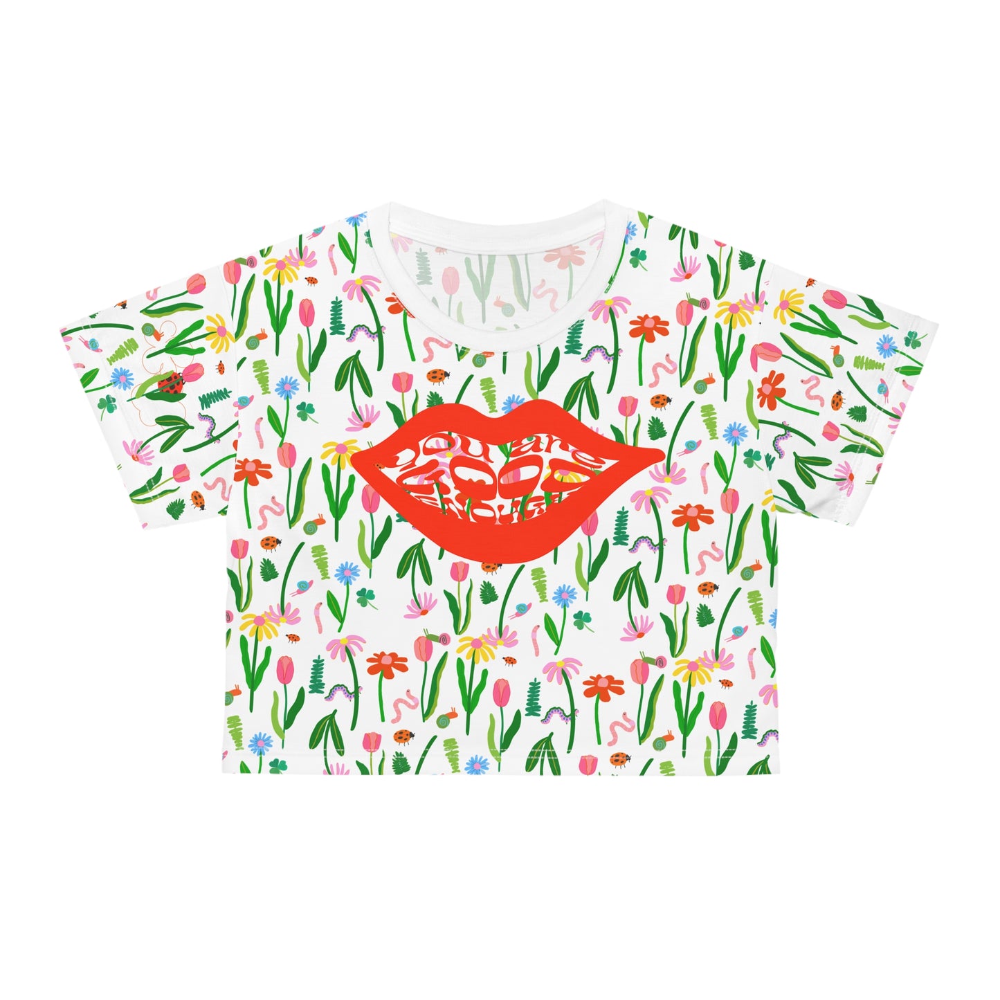Colorful wildflower garden party crop tshirt for women, cute cropped trendy floral double sided shirt for women