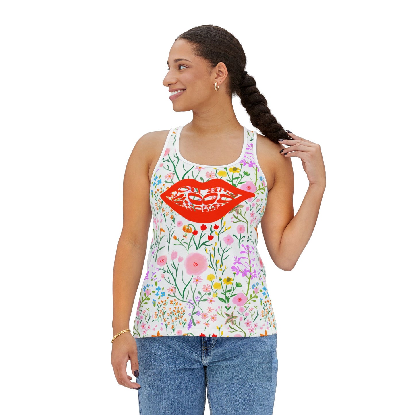 Floral Kiss Women's Tank Top - Chic Summer Wear, Casual Outfit, Gift for Her, Vacation Top, Workout Apparel