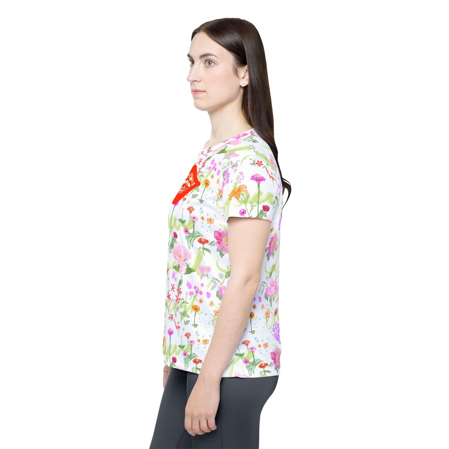 Peony|Zinnia Floral MTB Sports Jersey — Hand-Drawn Floral Pattern, Women's Mountain Biking Athletic T-shirt