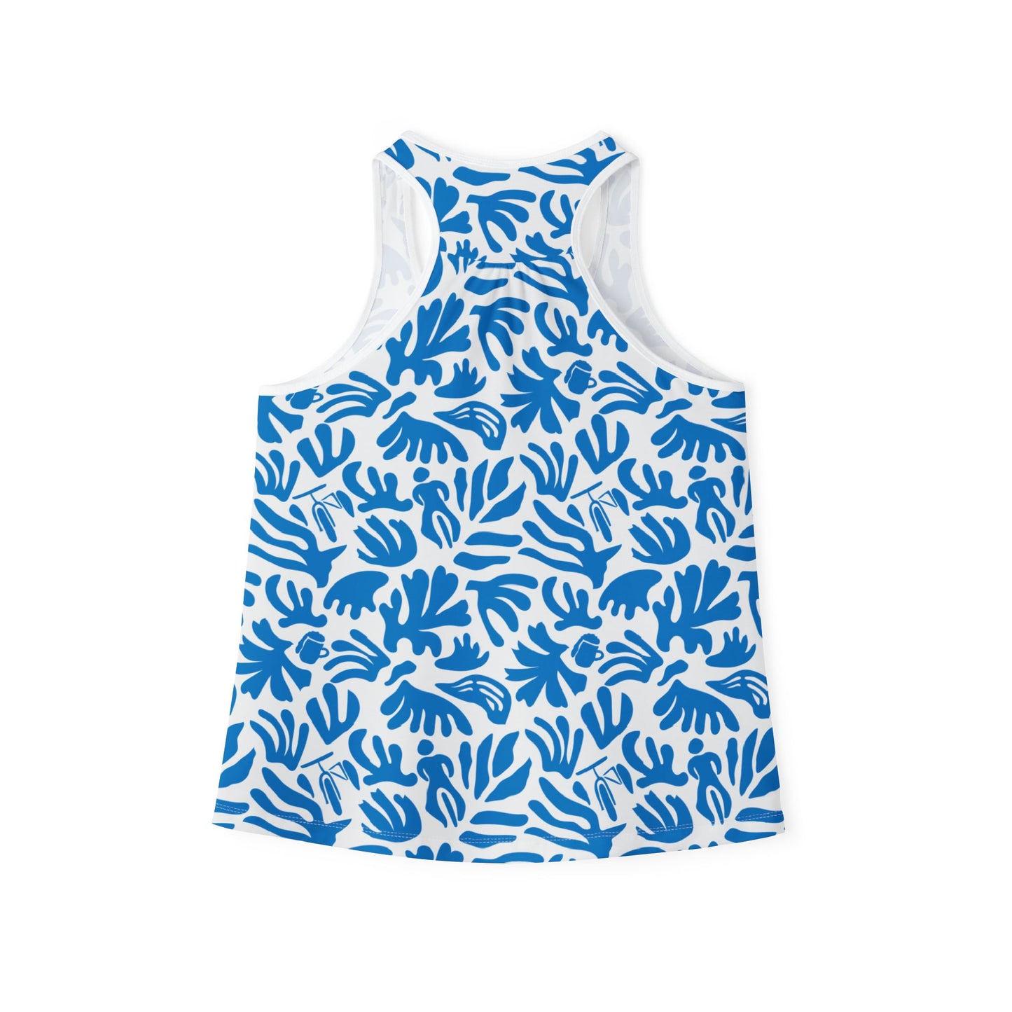 Joy Ride Blue Tropical Print Women's Tank Top, Summer Outfit, Beachwear, Vacation Top, Casual Layering Piece