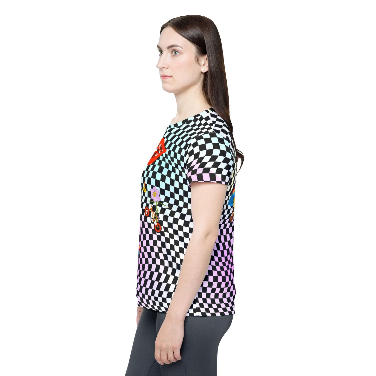 Retro Checkerboard MTB Jersey for Women | Pastel Swirl Retro graphic Sports Jersey