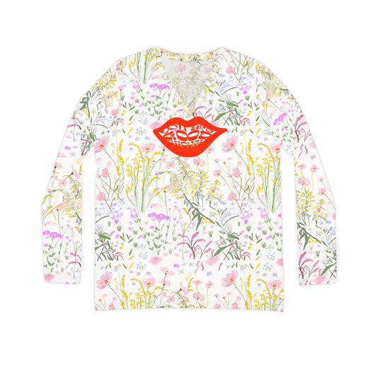 Fall Floral V-Neck Long Sleeve Tee, Trendy Women’s Shirt, Casual Spring Fashion, Gifts for Her, Floral Print Top, Everyday Wear