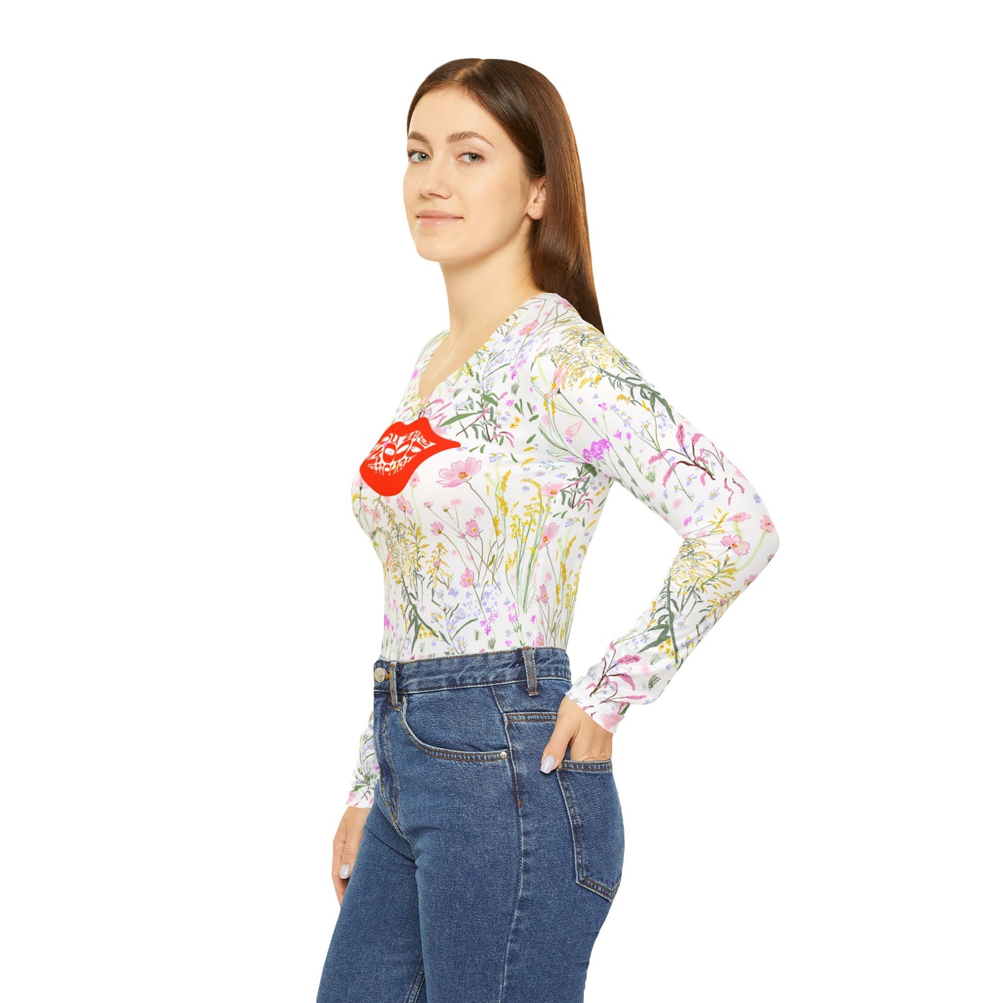 Fall Floral V-Neck Long Sleeve Tee, Trendy Women’s Shirt, Casual Spring Fashion, Gifts for Her, Floral Print Top, Everyday Wear