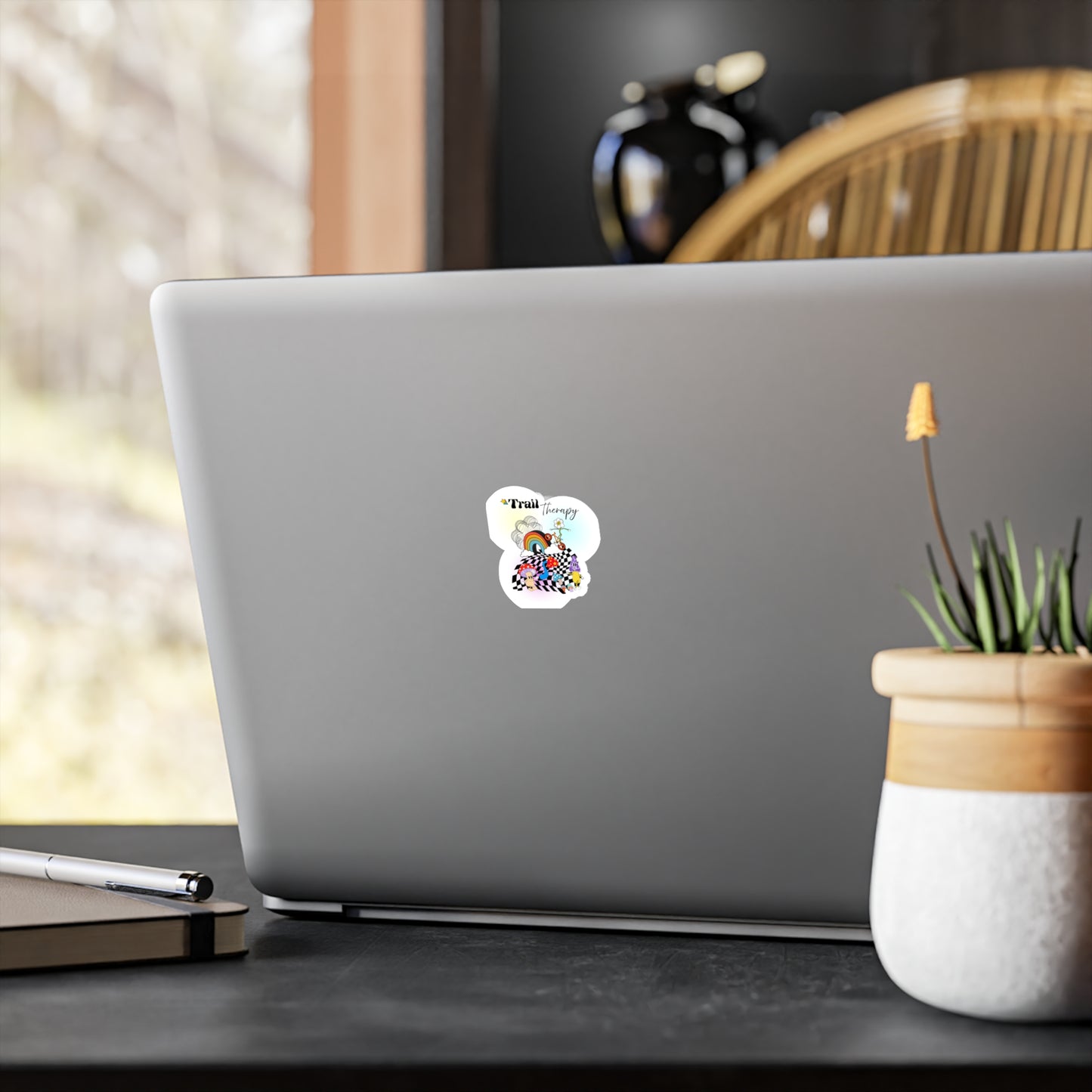 Trail Therapy Vinyl Sticker — Psychedelic Bike Rainbow Kiss-Cut Sticker