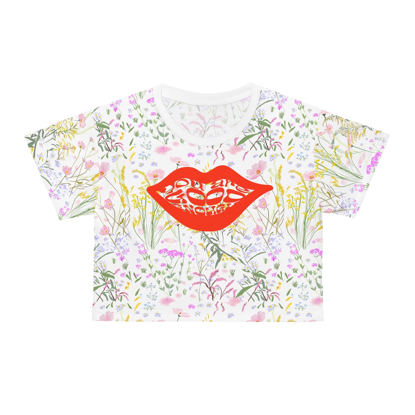 Floral Lips Crop Tee - Vibrant Sporty Style for Trendsetters and Outdoorsy Ladies