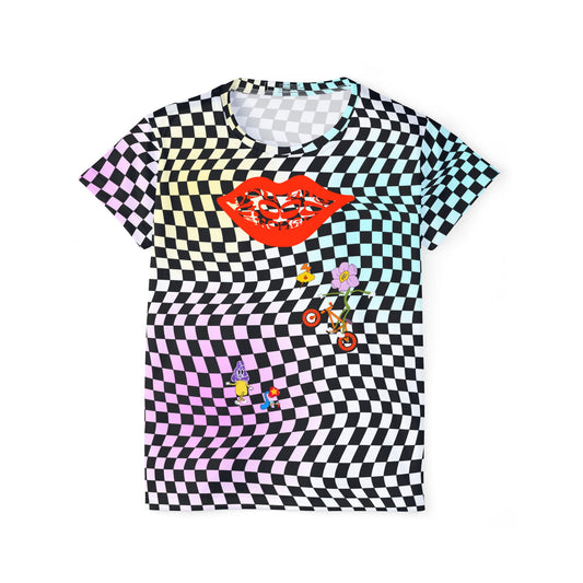 Retro Checkerboard MTB Jersey for Women | Pastel Swirl Retro graphic Sports Jersey