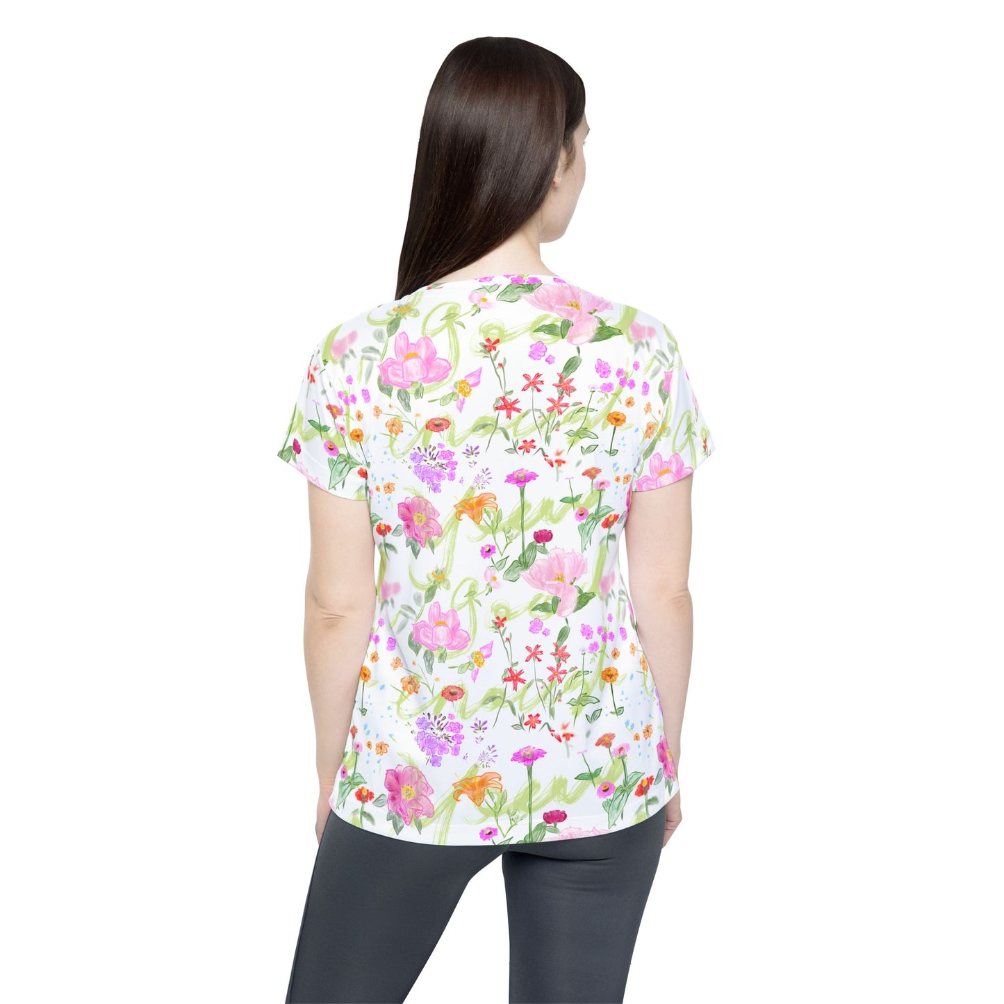 Peony|Zinnia Floral MTB Sports Jersey — Hand-Drawn Floral Pattern, Women's Mountain Biking Athletic T-shirt