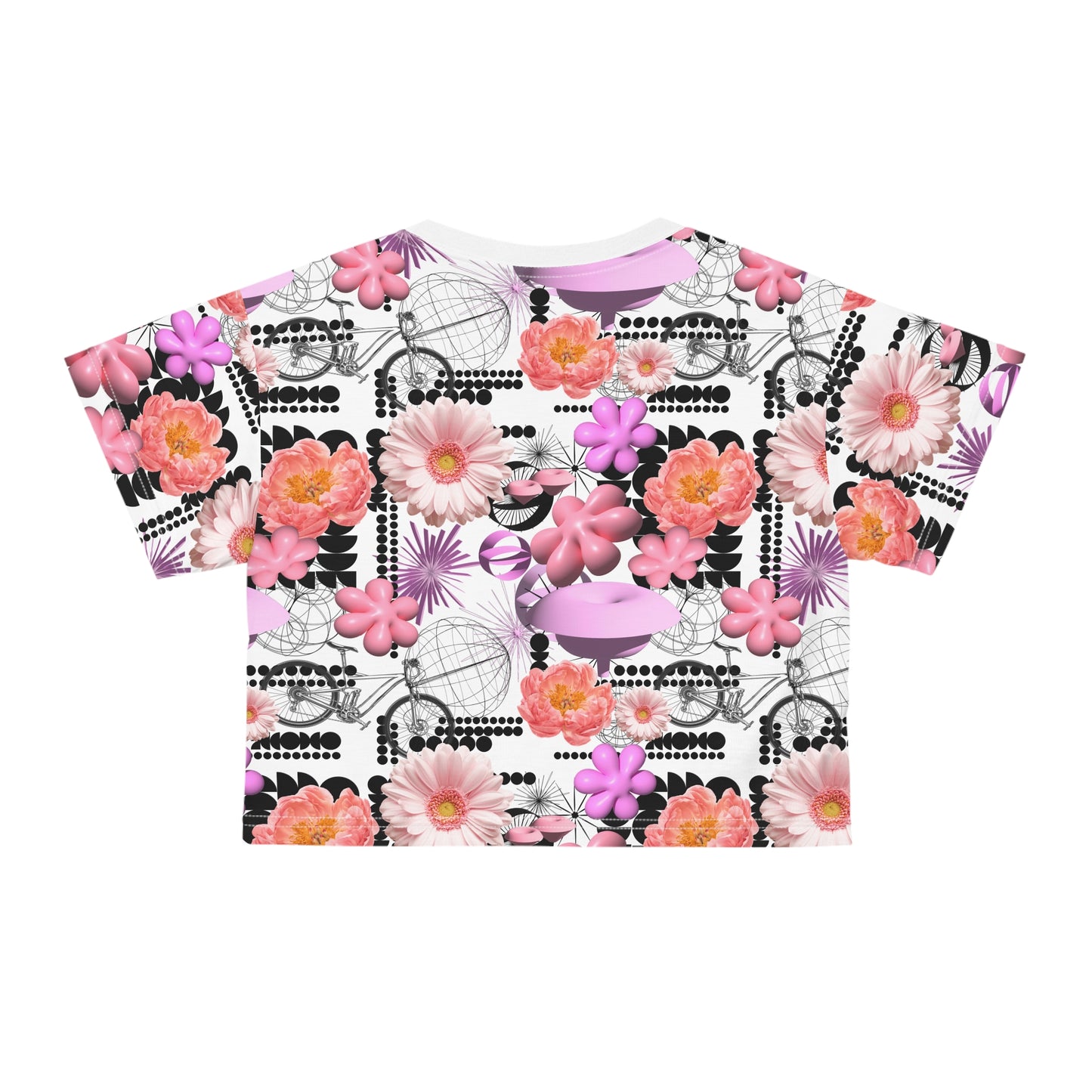 Floral Pink dream maximalism crop shirt — black/pink futuristic Y2K style Crop tee