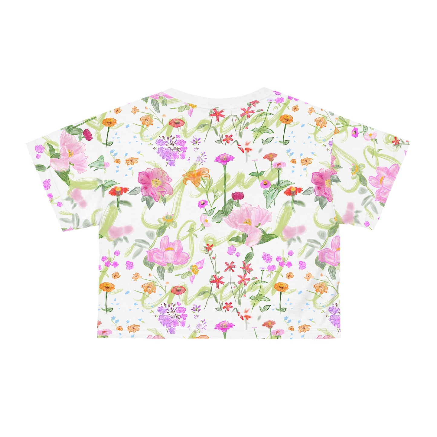 Floral MTB Crop Top — Peony & Zinnia Hand-Drawn Print Jersey for Women.