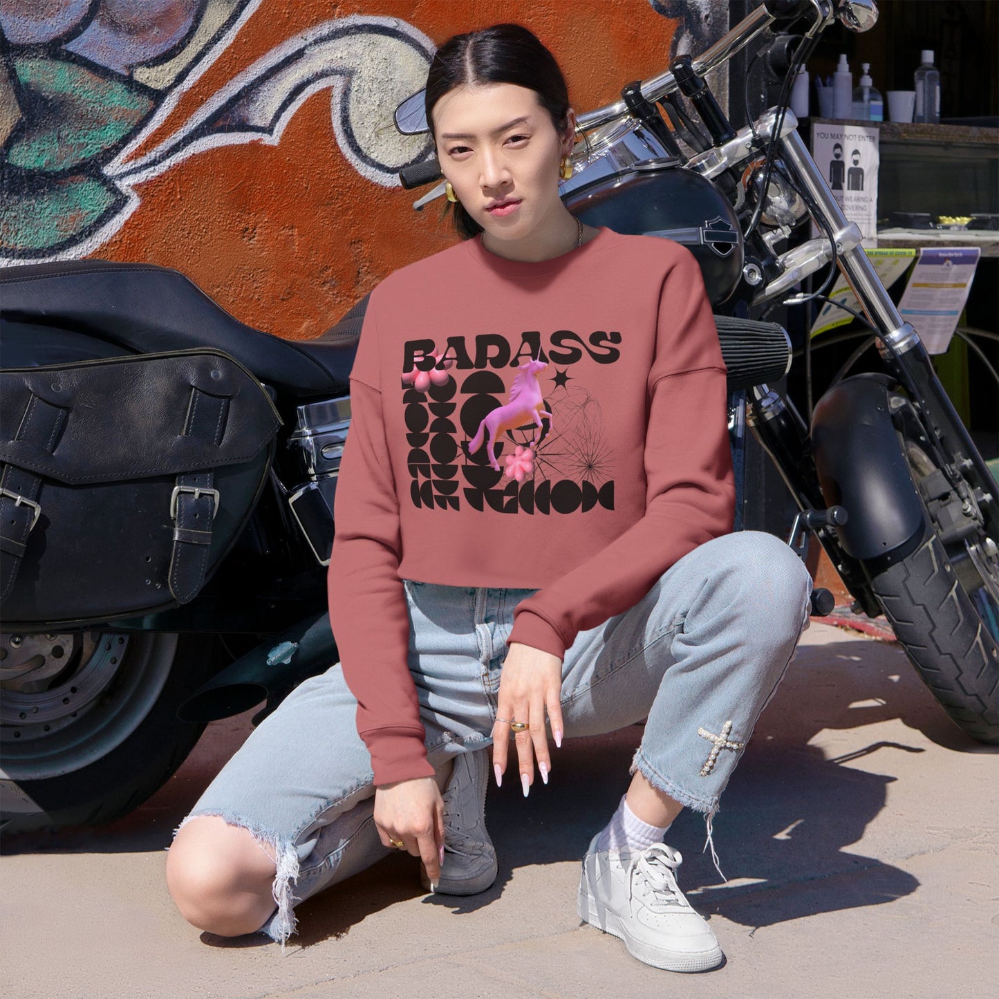 Trendy Women's Cropped Sweatshirt, Art Sweatshirt, Casual Crop Top, Birthday Gift, Statement Fashion