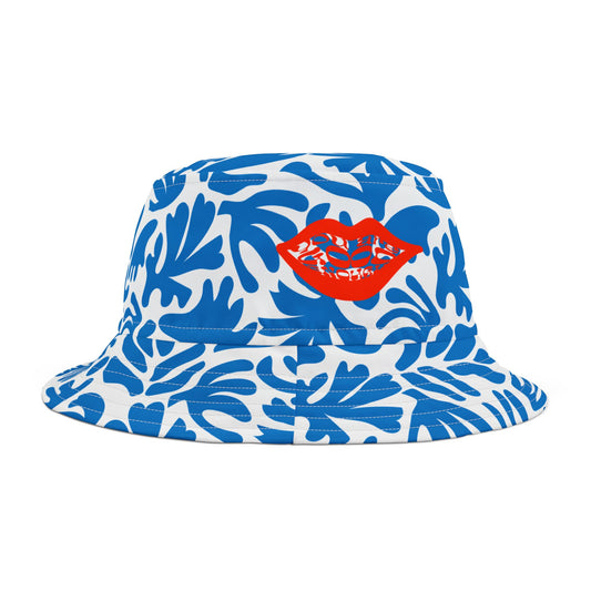 Joy ride Summer Collection Blue Tropical Pattern Stylish Floral Bucket Hat for Summer, Vacation Accessory, Beachwear, Outdoor Fun, Unisex Headwear