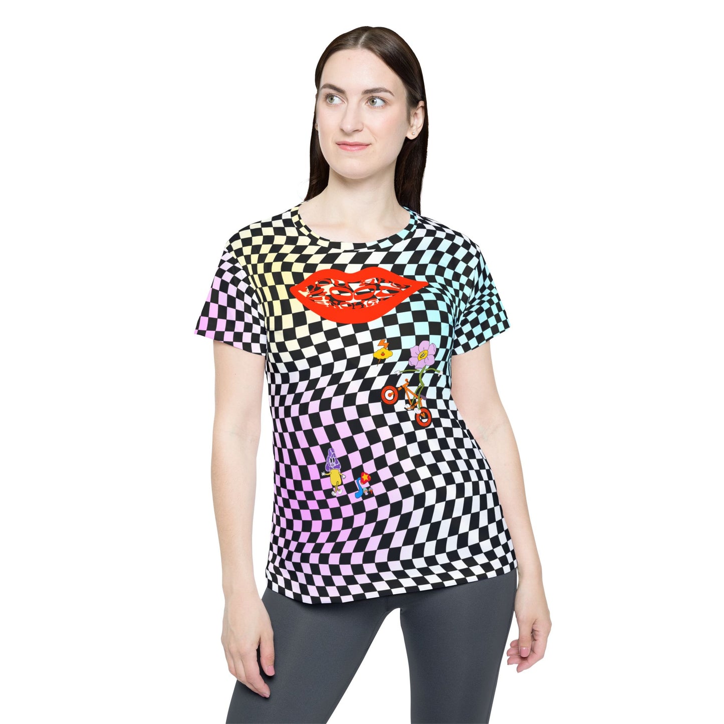 Retro Checkerboard MTB Jersey for Women | Pastel Swirl Retro graphic Sports Jersey