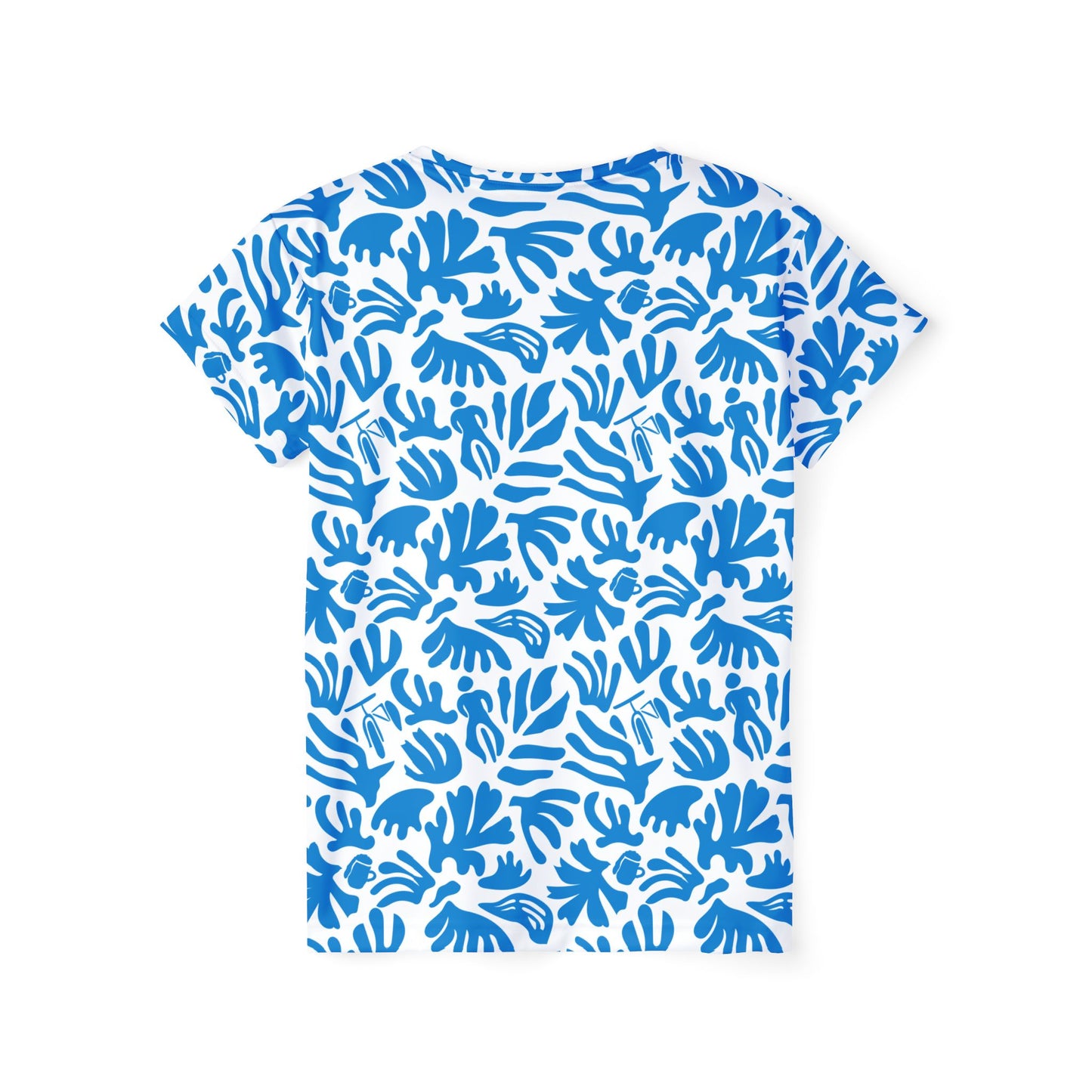 Joy Ride Blue Tropical Pattern Vibrant Women's Sports Jersey, Stylish Athletic Tee, Bikewear Summer Fashion, Casual Sportswear, Trendy Workout Top
