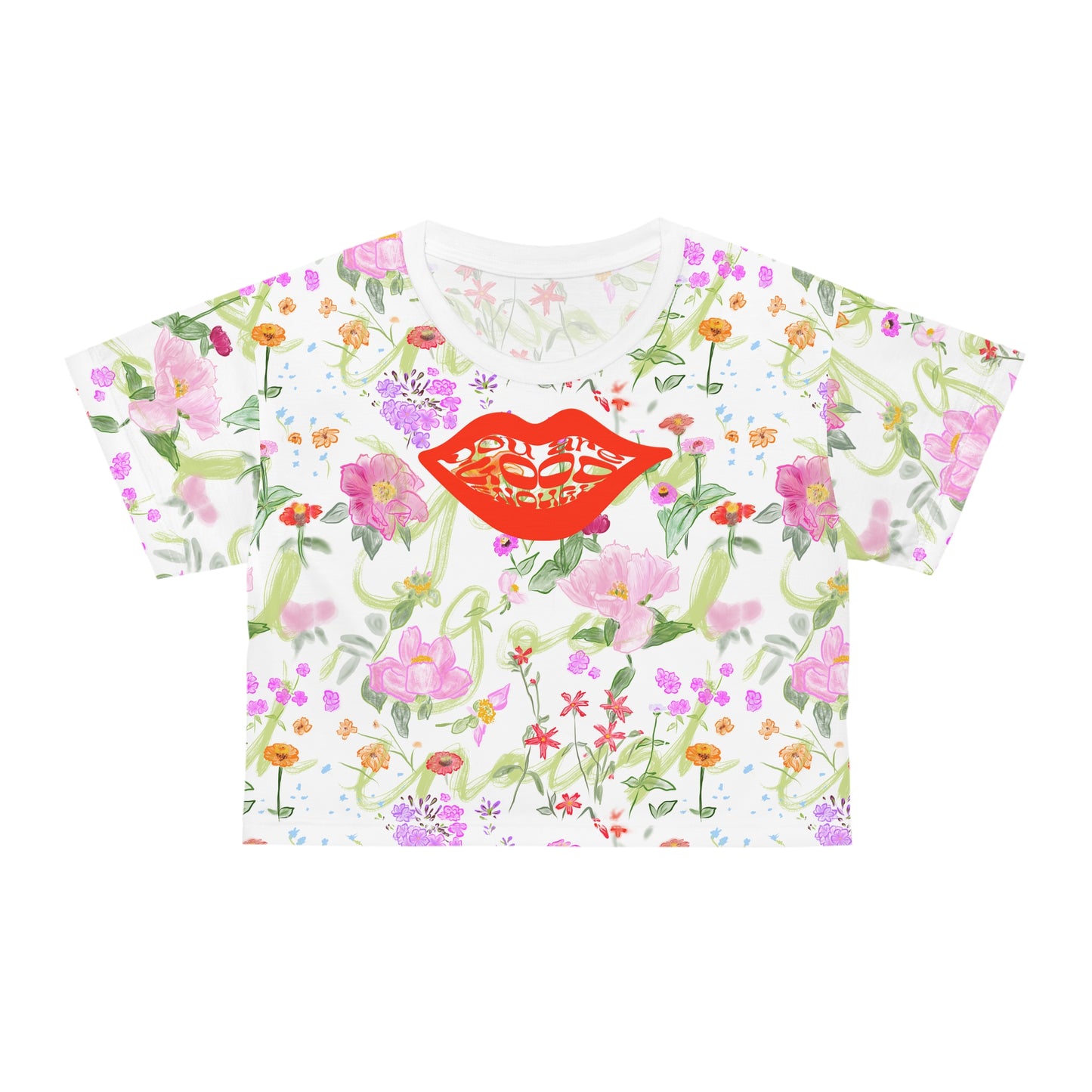 Floral MTB Crop Top — Peony & Zinnia Hand-Drawn Print Jersey for Women.