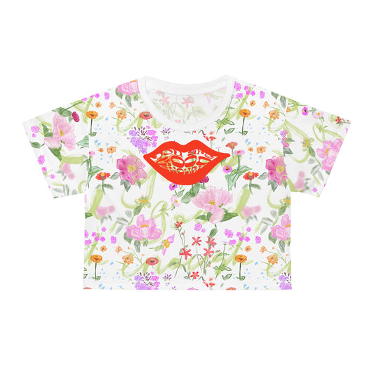 Floral MTB Crop Top — Peony & Zinnia Hand-Drawn Print Jersey for Women.