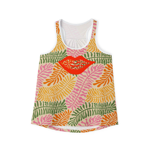 Mossy Leaf Pattern Women's Tank Top, Summer Activity Sleeveless Shirt, Tropical Print Camisole, Beach Wear Vest, Nature Lover Gift