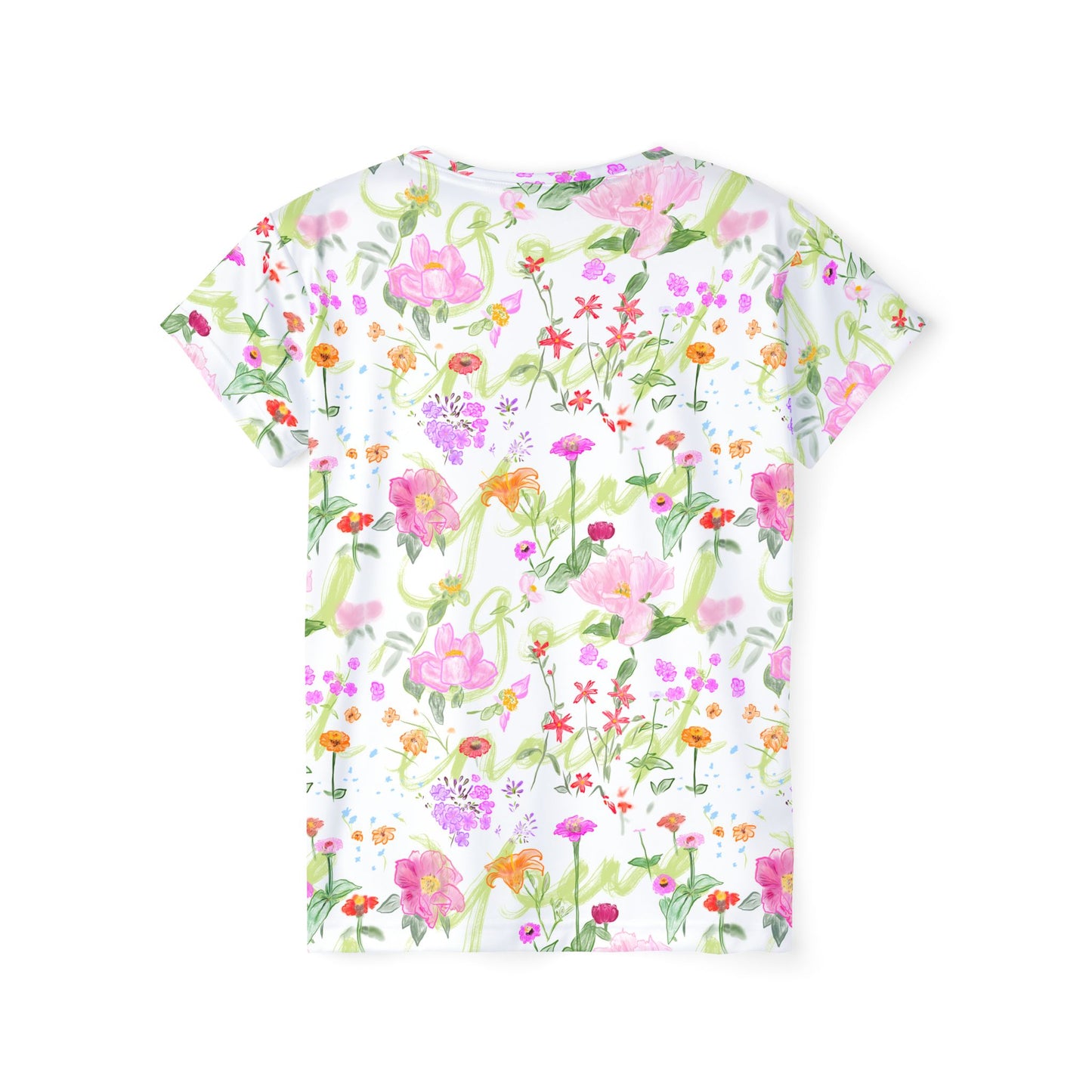Peony|Zinnia Floral MTB Sports Jersey — Hand-Drawn Floral Pattern, Women's Mountain Biking Athletic T-shirt