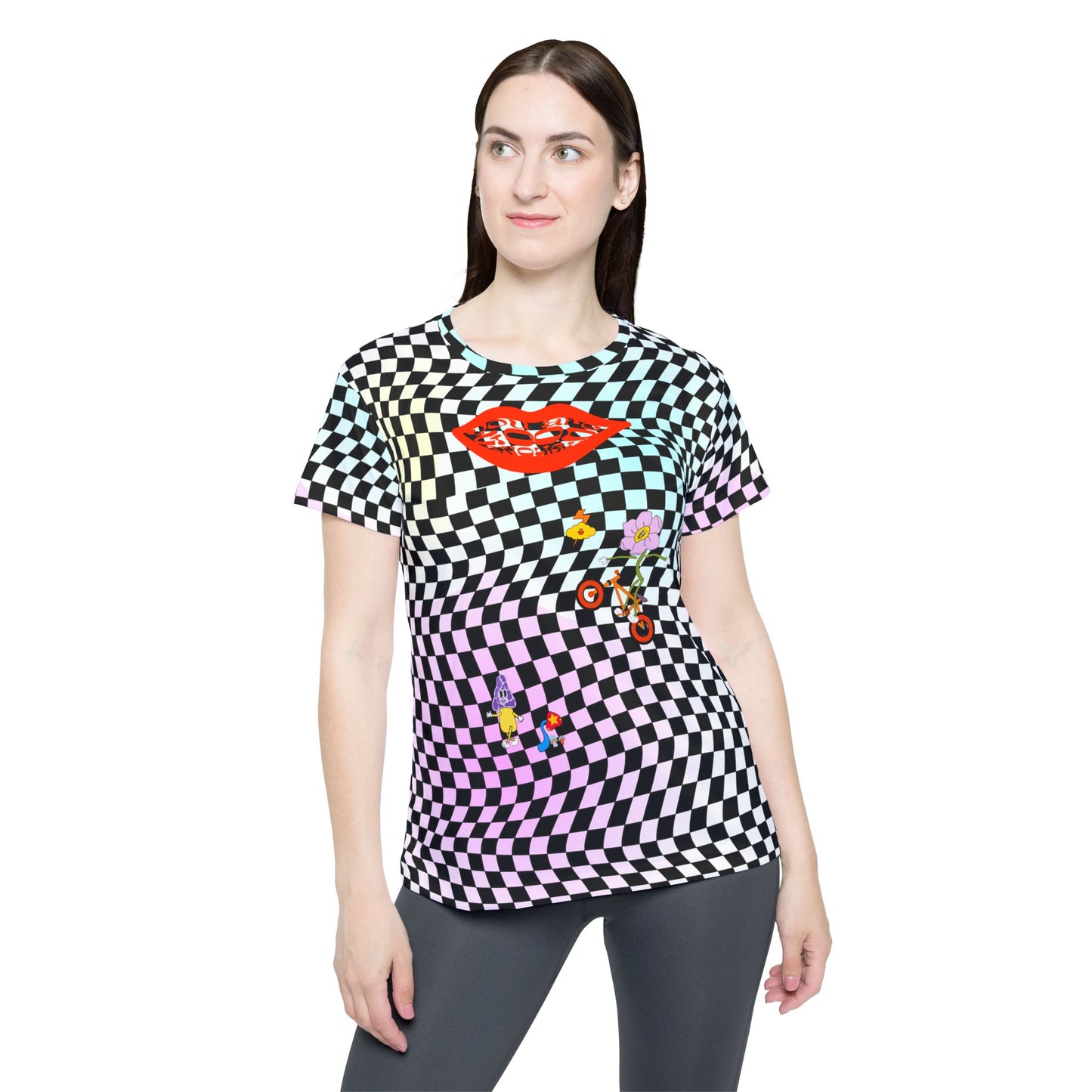 Retro Checkerboard MTB Jersey for Women | Pastel Swirl Retro graphic Sports Jersey