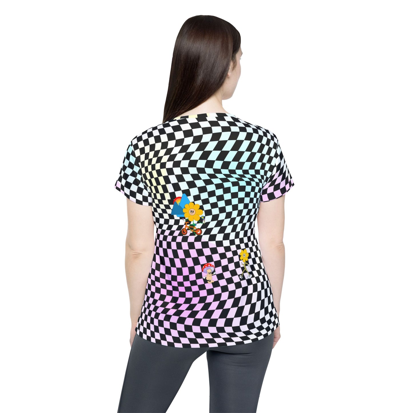 Retro Checkerboard MTB Jersey for Women | Pastel Swirl Retro graphic Sports Jersey