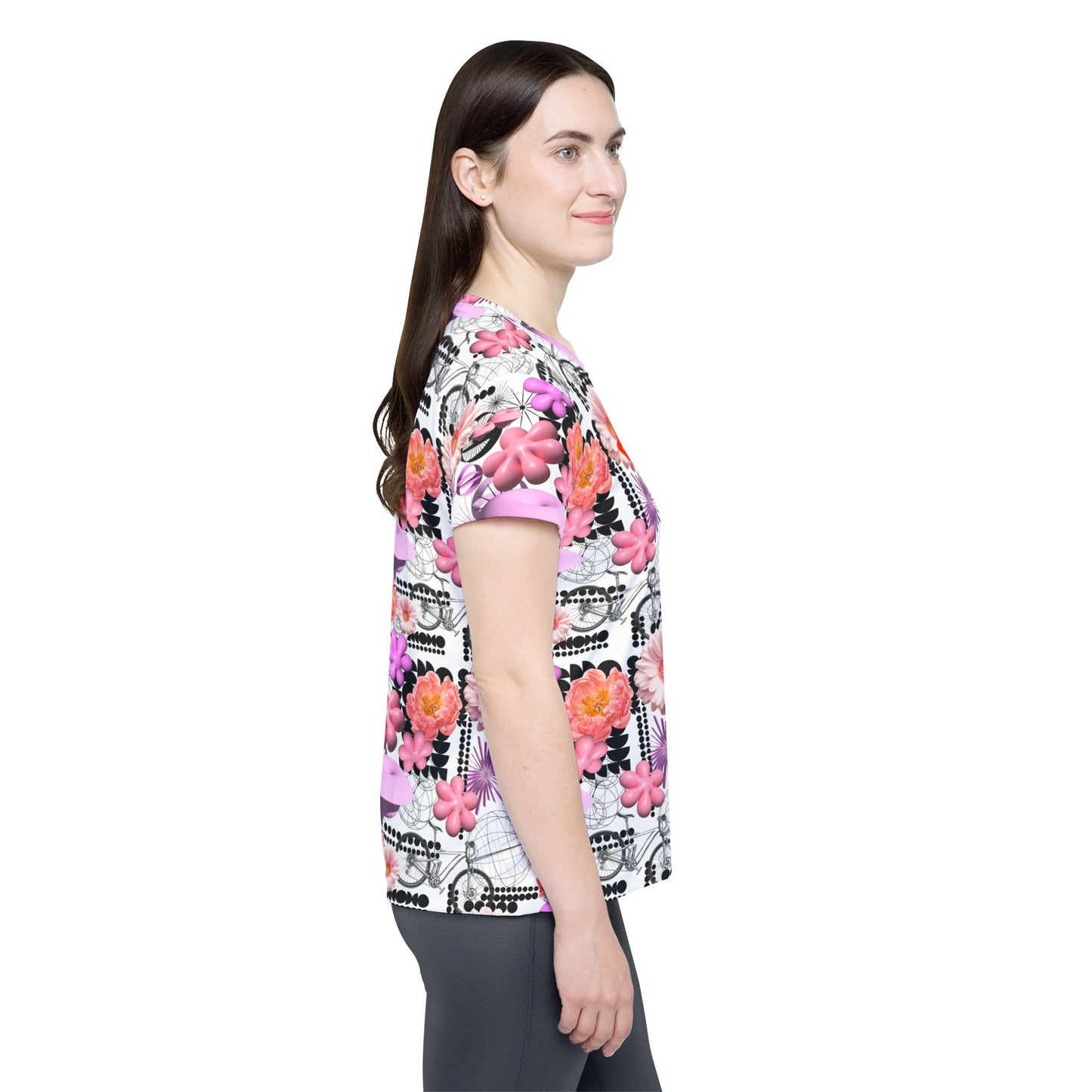 Pink Floral MTB Jersey for Women | Maximalist Y2K Botanical Mountain Bike Shirt