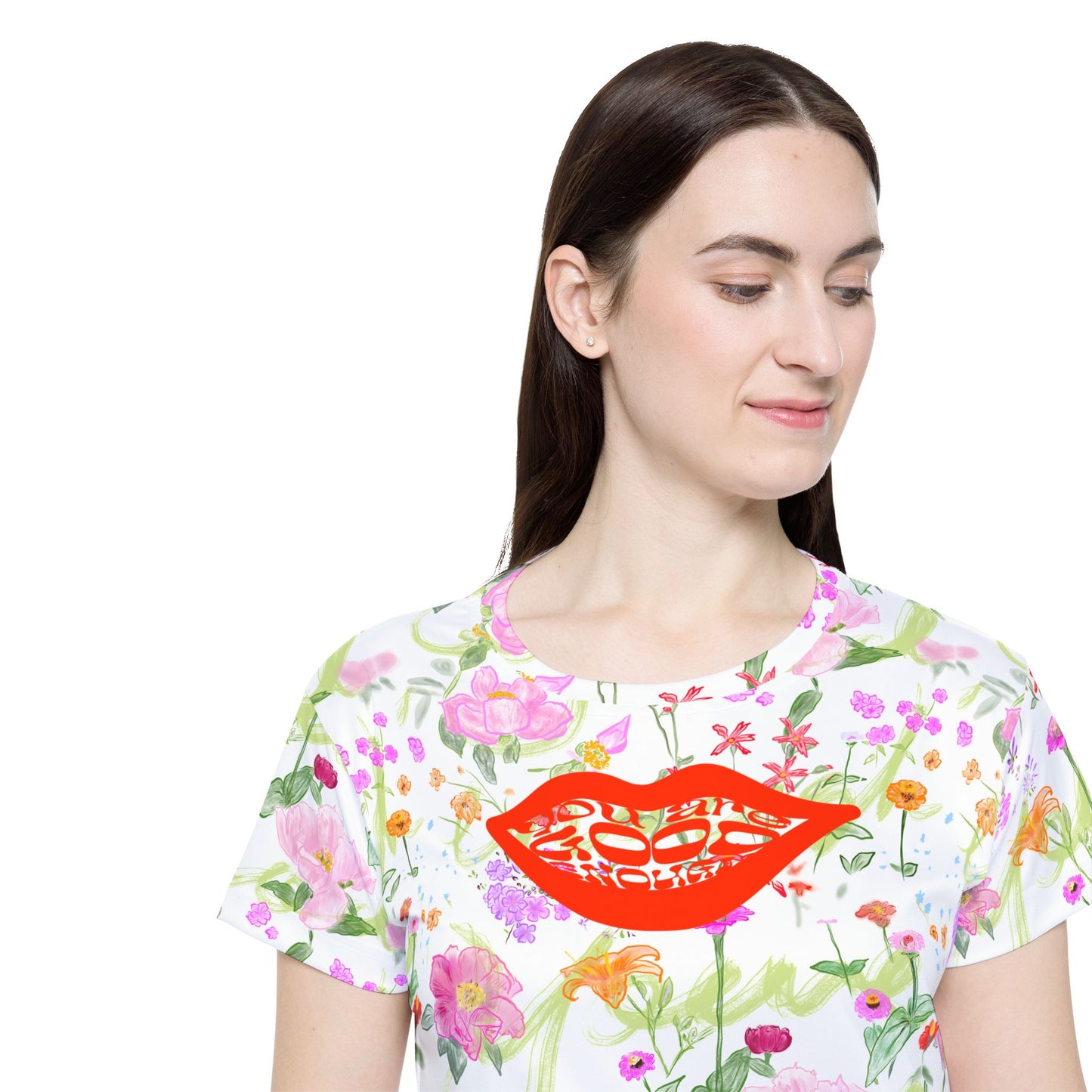 Peony|Zinnia Floral MTB Sports Jersey — Hand-Drawn Floral Pattern, Women's Mountain Biking Athletic T-shirt
