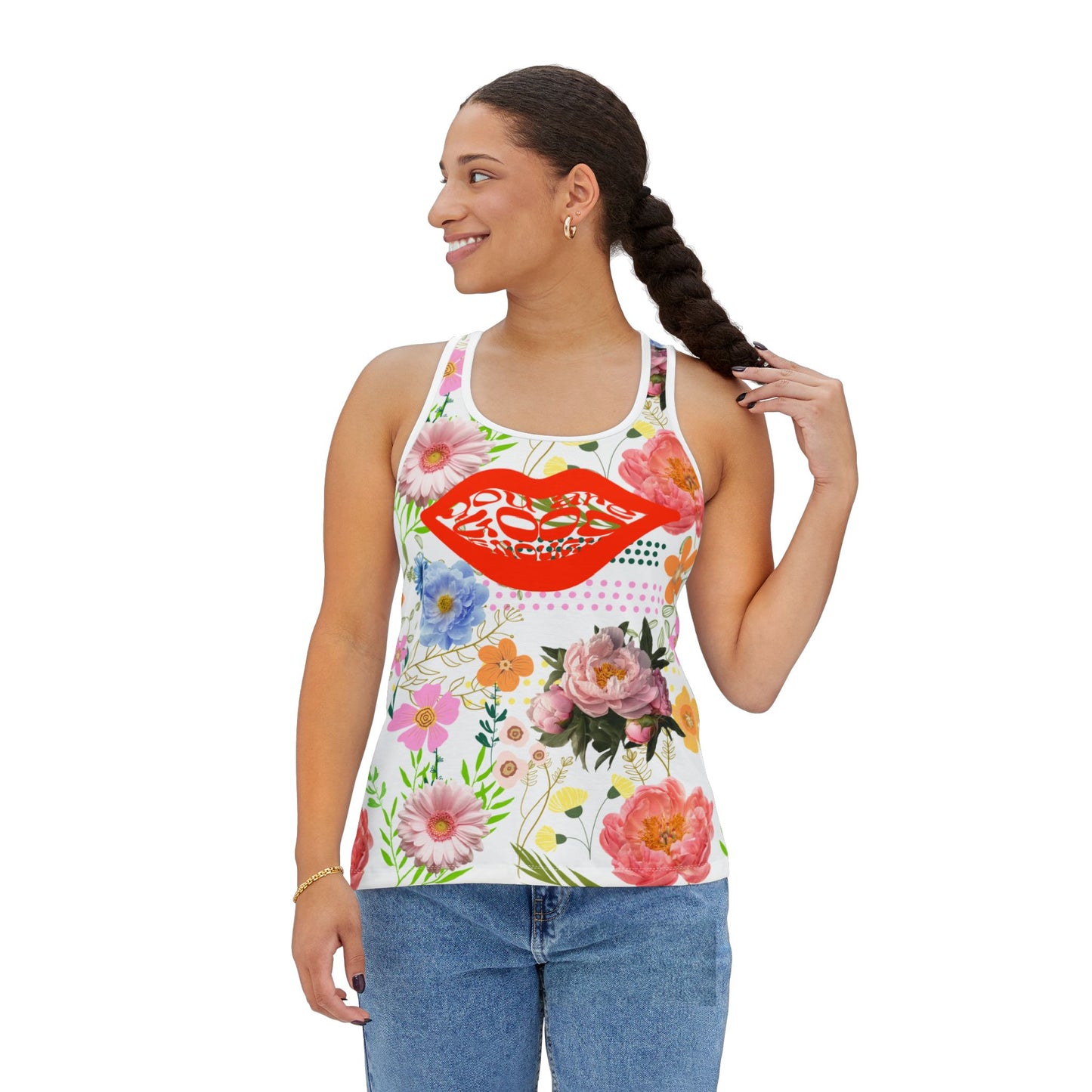Floral Kiss Women Tank Top - Perfect for Summer, Fitness, Festivals, & Casual Wear, Vibrant Flower Design