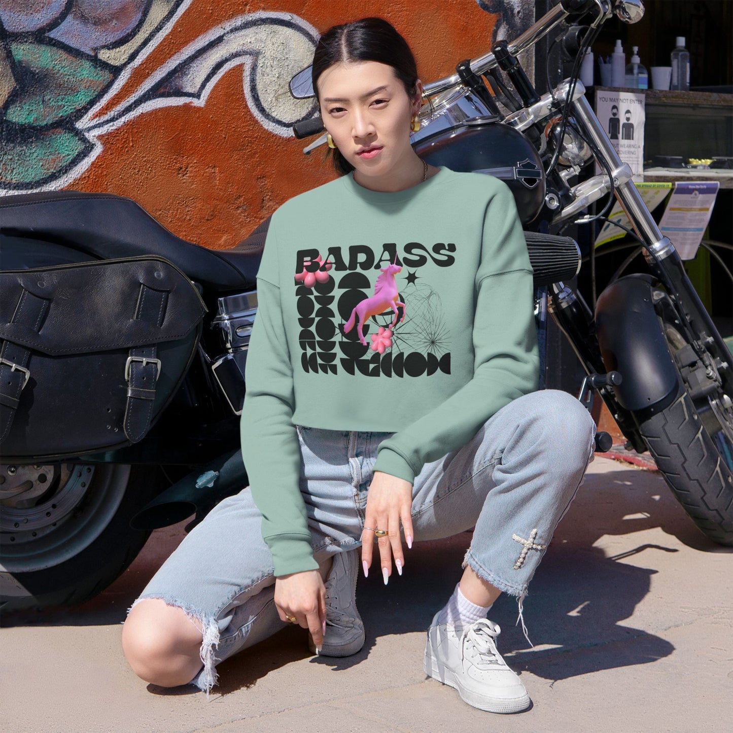 Trendy Women's Cropped Sweatshirt, Art Sweatshirt, Casual Crop Top, Birthday Gift, Statement Fashion