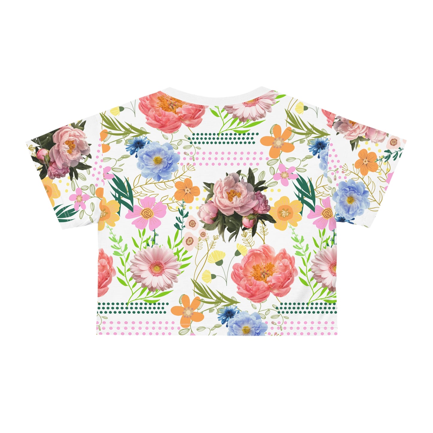 Trendy floral pattern Crop Tee allover print,wicking shirt for outdoor activity, fashionable casual croptop, Y2K graphic style
