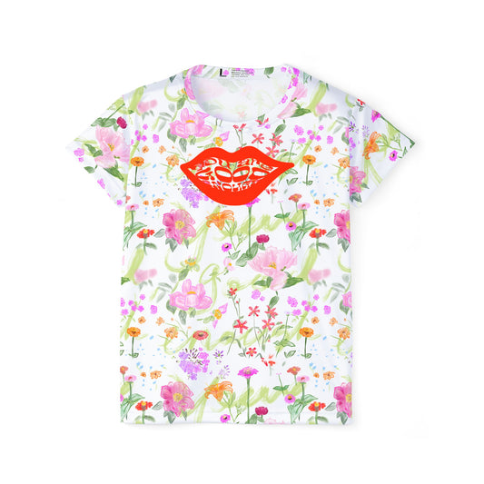Peony|Zinnia Floral MTB Sports Jersey — Hand-Drawn Floral Pattern, Women's Mountain Biking Athletic T-shirt