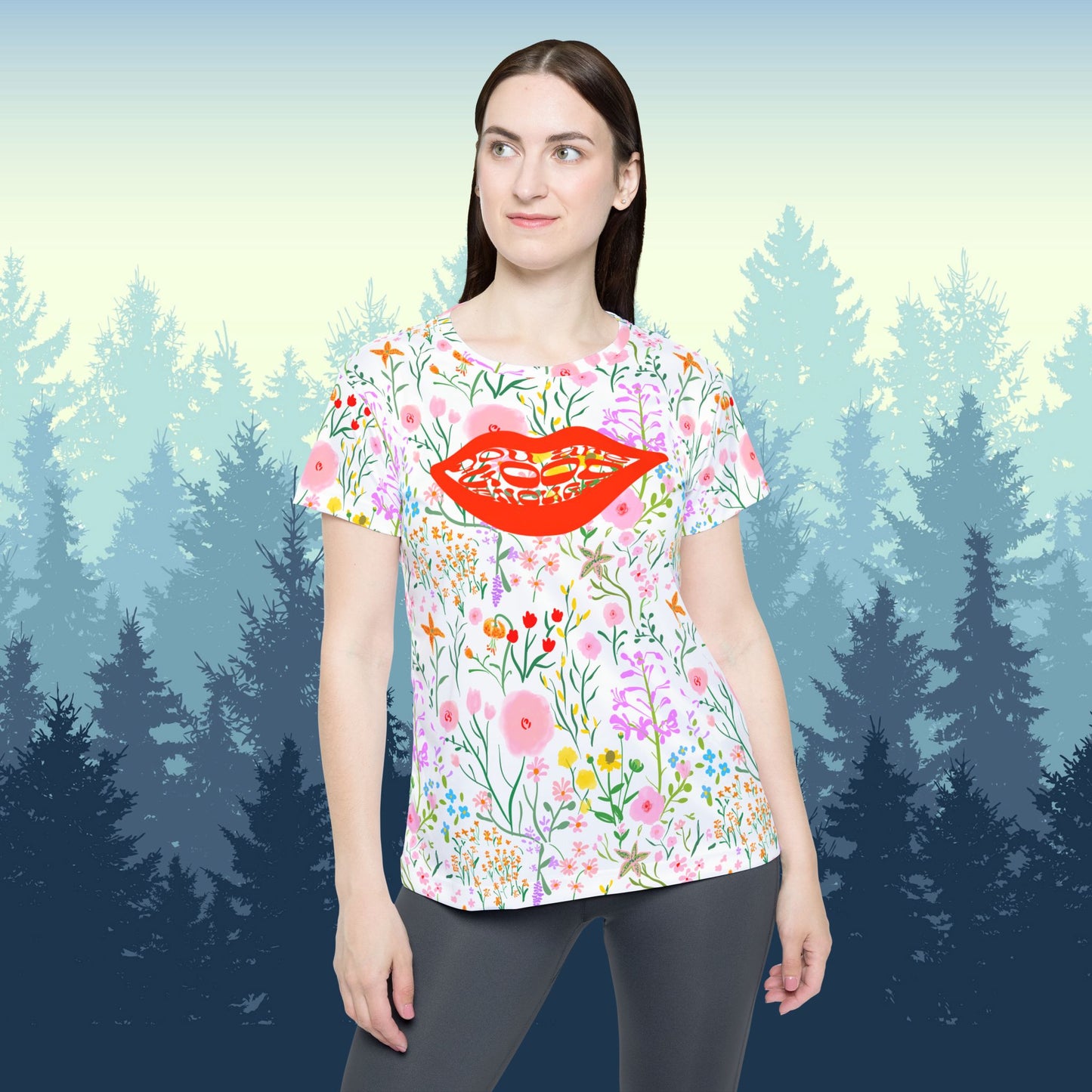 Floral Women's Jersey for MTB, Flower pattern mountain biking Tshirt, MTB apparel, Floral activewear